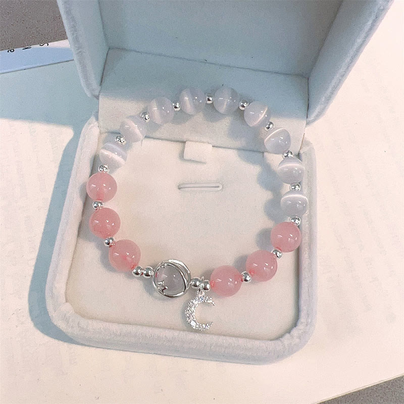 Nimara Ritual Natural Cat's Eye Pink Crystal Moon Love Charm Bracelet