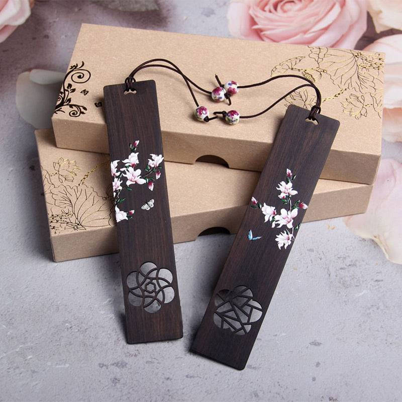 Nimara Ritual Butterfly Flower Ebony Wood Bookmarks With Gift Box