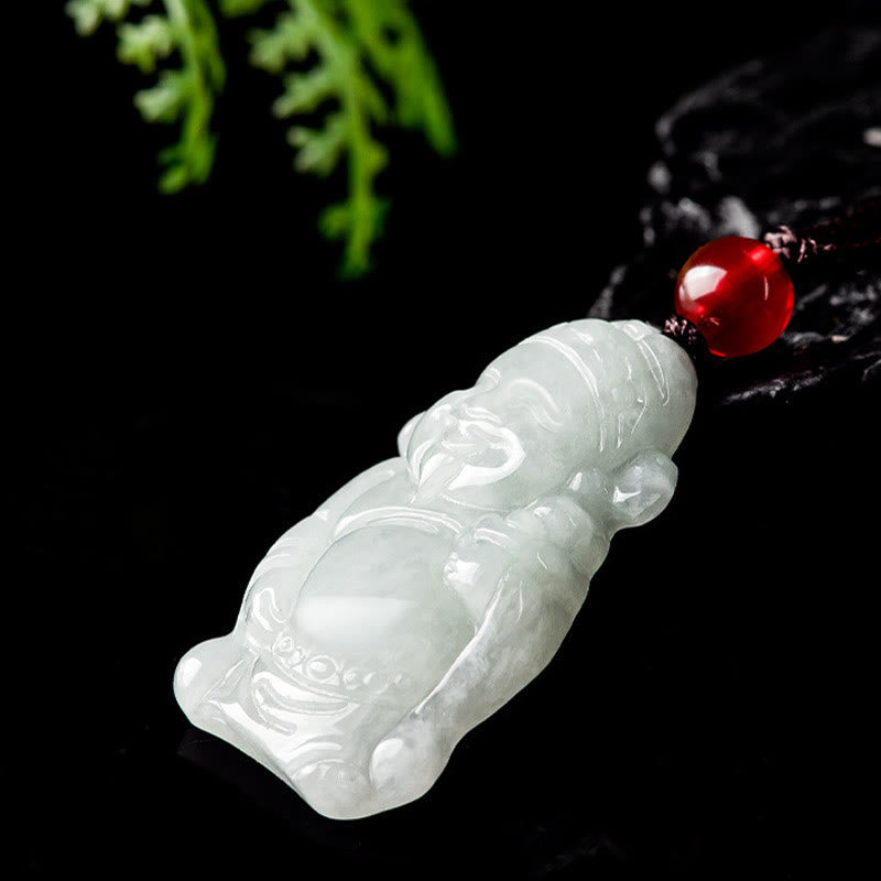 Nimara Ritual Natural Jade Chinese God of Wealth Caishen Ingot Luck Necklace Pendant