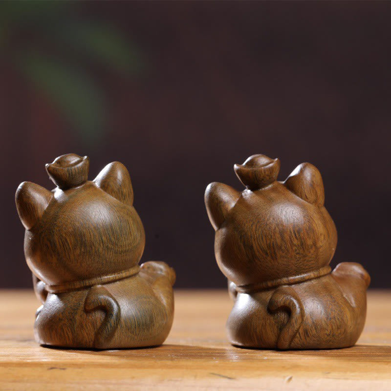 Nimara Ritual Mini Green Sandalwood Ingot Lucky Cat Carved Peace Desk Decorations