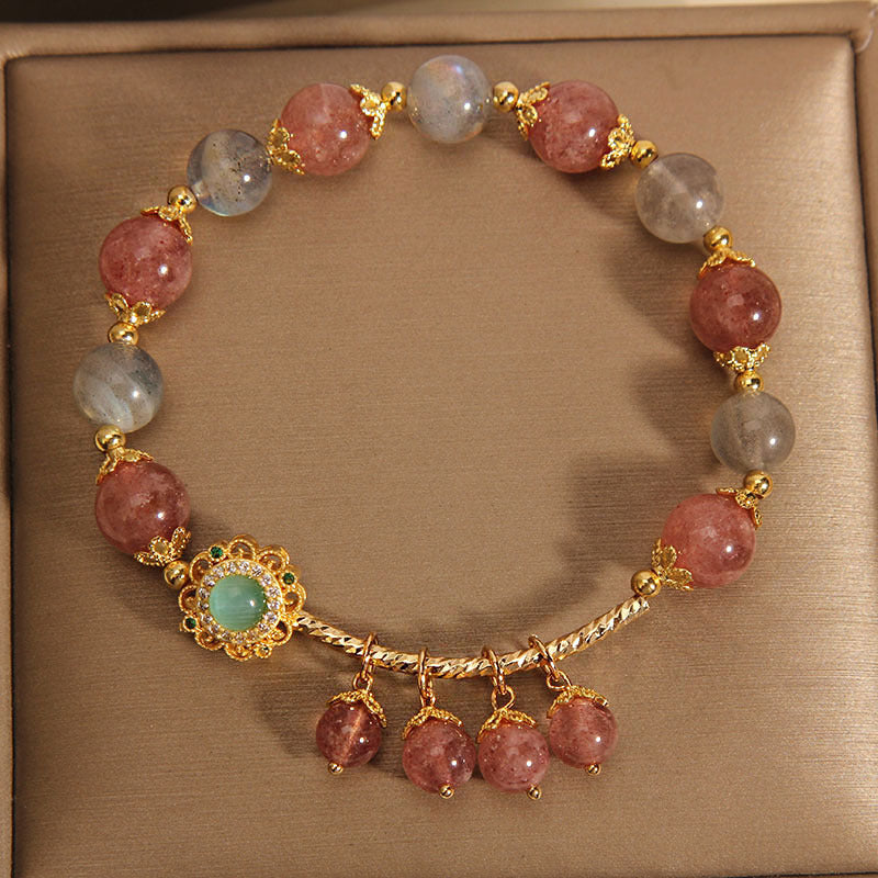 Nimara Ritual Strawberry Quartz Moonstone Healing Tassel Charm Bracelet