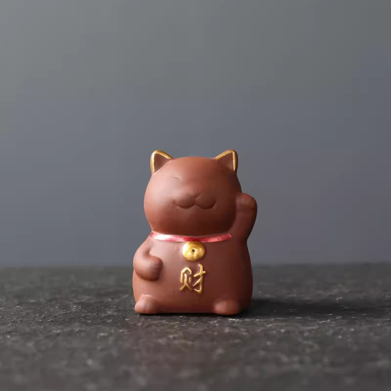 Nimara Ritual Mini Lucky Cat Wealth Tea Pet Purple Clay Figurine Decoration
