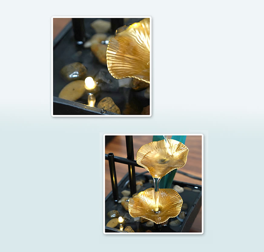 Nimara Ritual Three Layers Waterfall Fountain Tabletop Lotus Ornaments With River Rocks Desktop Decoration