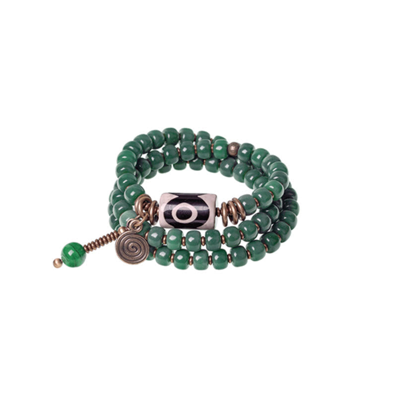 Nimara Ritual Cyan Bodhi Seed Dzi Bead Wisdom Peace Triple Wrap Bracelet
