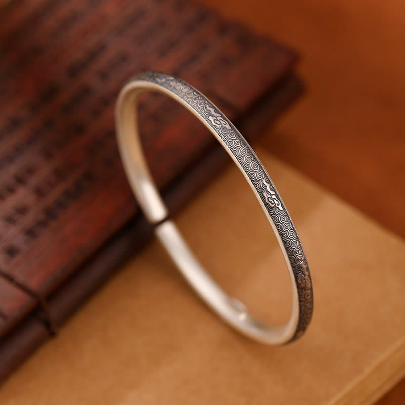 Nimara Ritual Vintage 999 Sterling Silver Auspicious Clouds Design Luck Bracelet Bangle