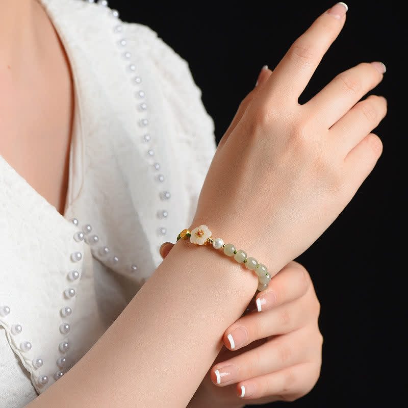 Nimara Ritual 925 Sterling Silver Natural Hetian Jade Peach Blossom Luck Bracelet