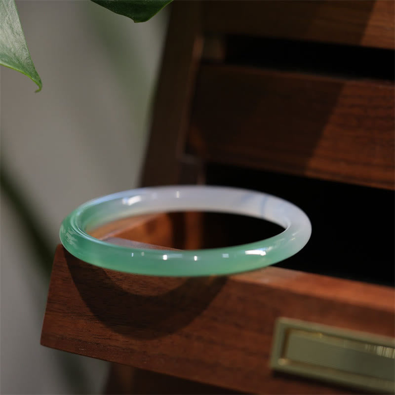 Nimara Ritual Natural White And Green Chalcedony Agate Positive Cuff Bracelet Bangle
