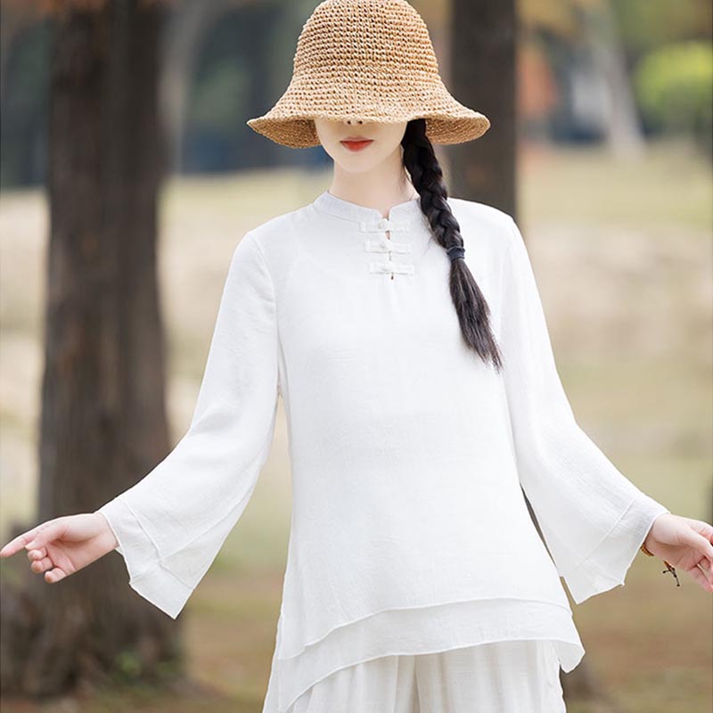 Nimara Ritual 2Pcs Plain Design Top Pants Meditation Yoga Zen Tai Chi Cotton Linen Clothing Women's Set