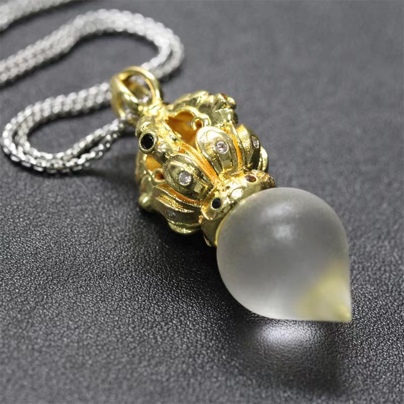 Nimara Ritual Tibetan Dorje Vajra 4 Prong Lotus Liuli Crystal Strength Necklace Pendant