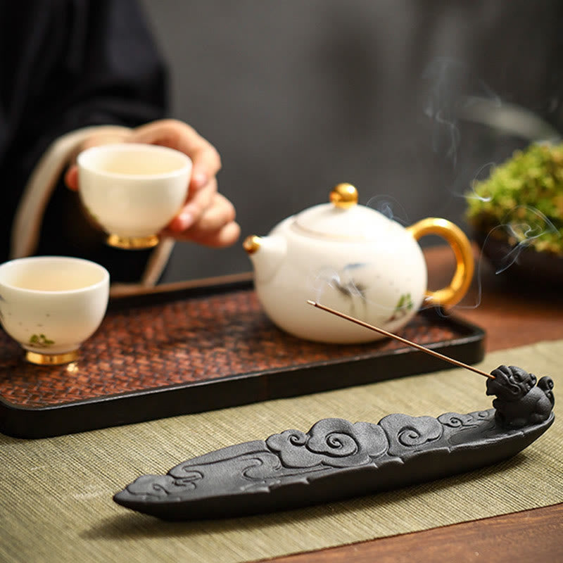 Nimara Ritual Auspicious Clouds Pixiu Healing Ceramic Stick Incense Burner Decoration