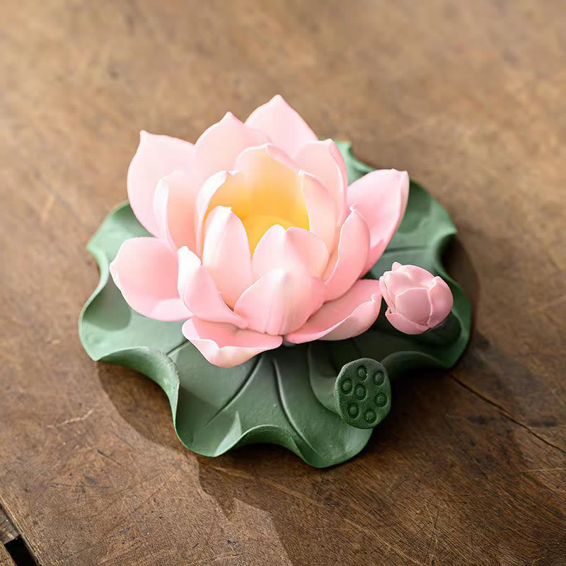 Nimara Ritual Lotus Flower Leaf Pod Spiritual Healing Ceramic Stick Incense Burner Decoration