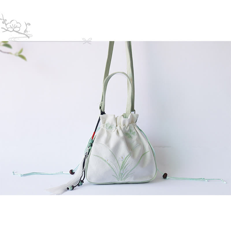 Nimara Ritual Handmade Embroidered Flowers Canvas Tote Shoulder Bag Handbag