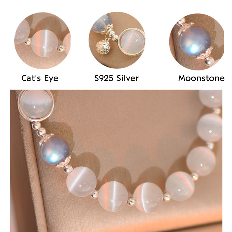 Nimara Ritual 925 Sterling Silver Cat Eye Moonstone Love Support Bracelet