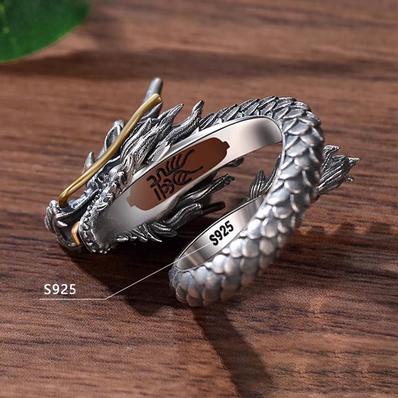 Nimara Ritual 925 Sterling Silver Vintage Dragon Design Protection Strength Adjustable Ring