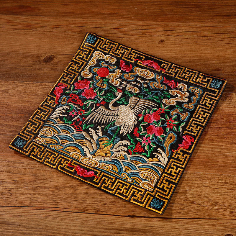 Nimara Ritual Crane Phoenix Dragon Kirin Embroidered Cup Mat Pad Tea Cup Coaster Square Kung Fu Tea Mat