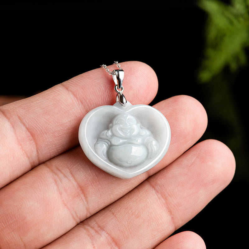 Nimara Ritual Laughing Buddha White Jade Luck Blessing Titanium Steel Chain Necklace Pendant