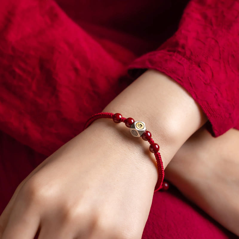 Nimara Ritual 925 Sterling Silver Chinese Zodiac Natal Buddha Cinnabar Calm Bracelet