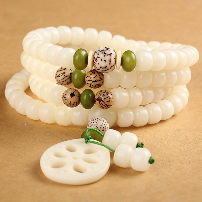 Nimara Ritual White Bodhi Seed Mala 108 Beads Luck Bracelet