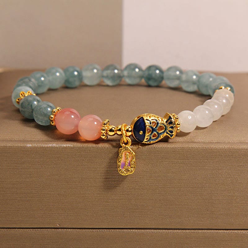 Nimara Ritual Jade Yanyuan Agate White Jade Koi Fish Scripture Charm Luck Bracelet