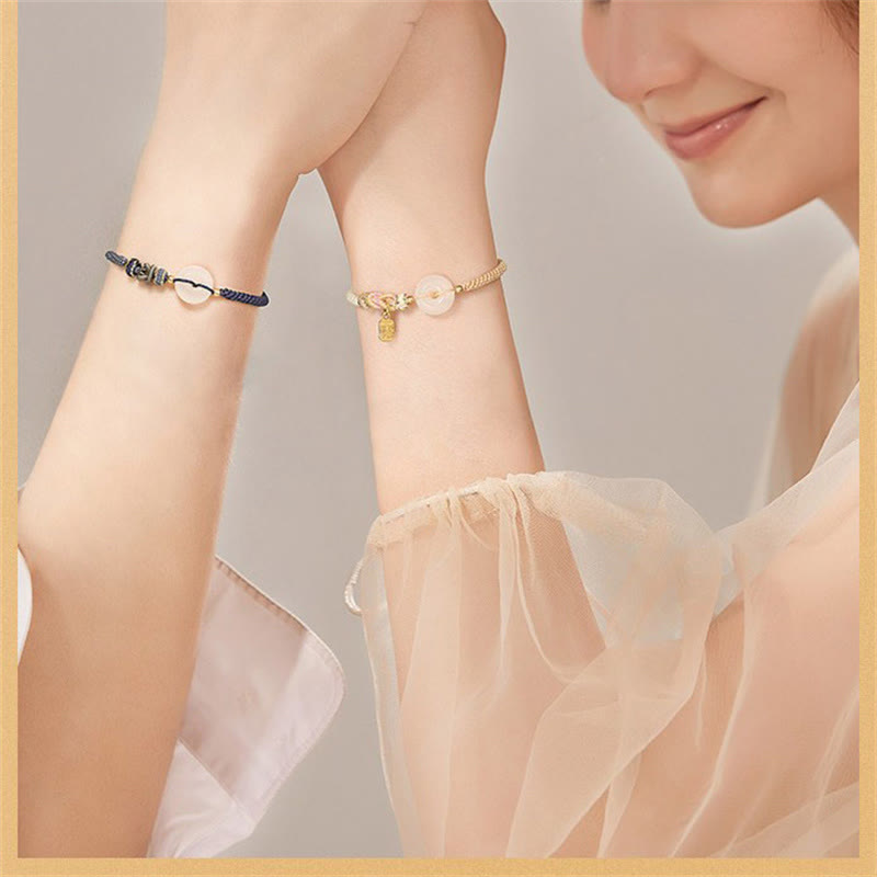 Nimara Ritual Handmade White Agate Peace Buckle Luck Happiness Protection Weave String Bracelet