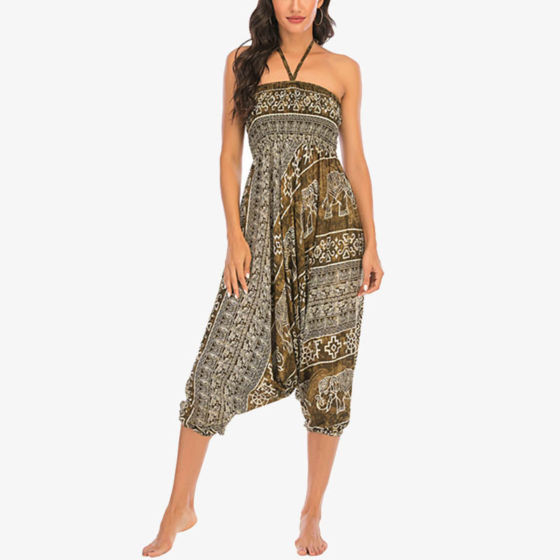 Nimara Ritual Two Style Wear Elephant Pattern Loose Smocked Harem Trousers Jumpsuit Women's Yoga Pants