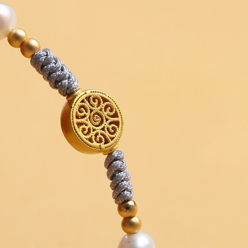 Nimara Ritual Copper Coin Fortune Tree Pearl Luck Blue Rope Braided Bracelet