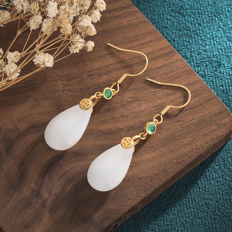 Nimara Ritual FengShui White Jade Luck Drop Earrings