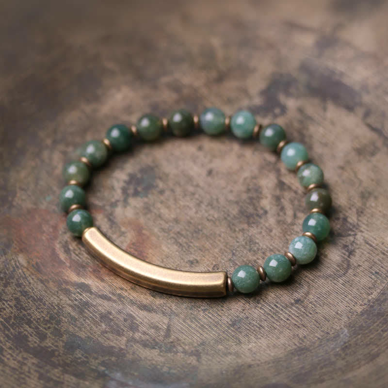 Nimara Ritual Red Jasper Moss Agate Black Obsidian Crystal Copper Peace Couple Bracelet