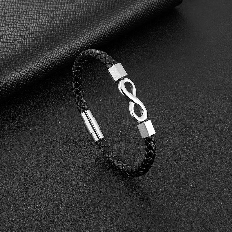Nimara Ritual Endless Knot Titanium Steel Infinity Leather Weave Balance Bracelet