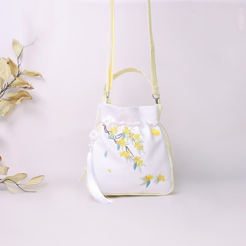 Nimara Ritual Embroidered Osmanthus Peony Grape Cat Cotton Linen Tote Crossbody Bag Shoulder Bag Handbag