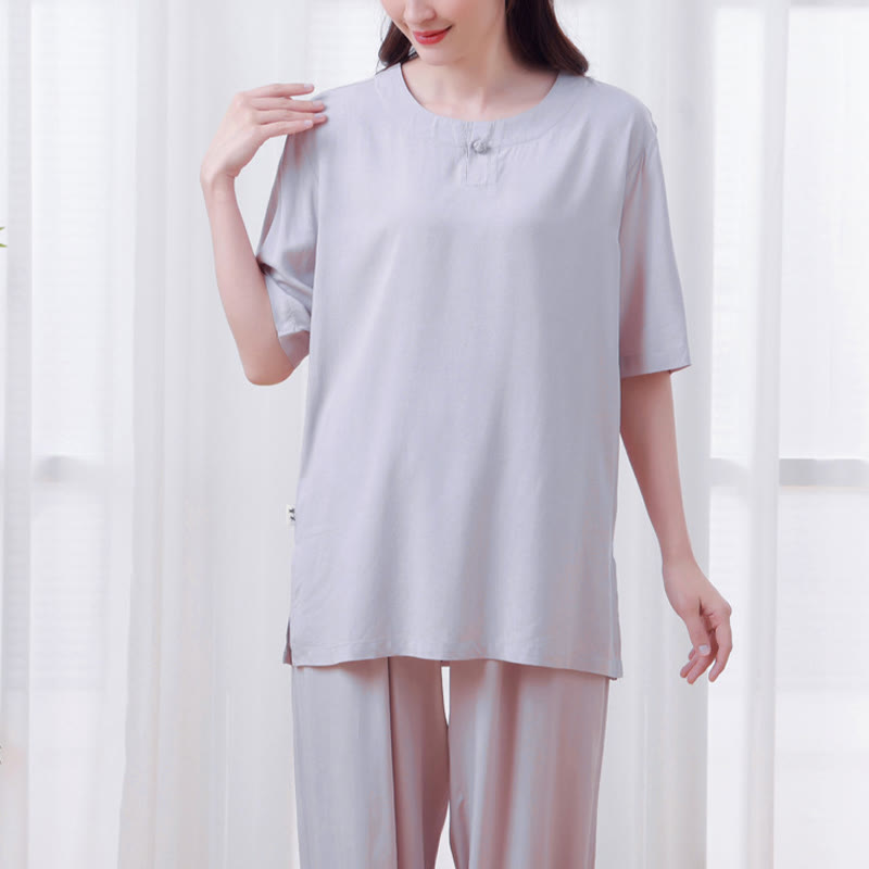 Nimara Ritual 2Pcs Half Sleeve T-Shirt Pants Meditation Zen Tai Chi Cotton Linen Clothing Unisex Set