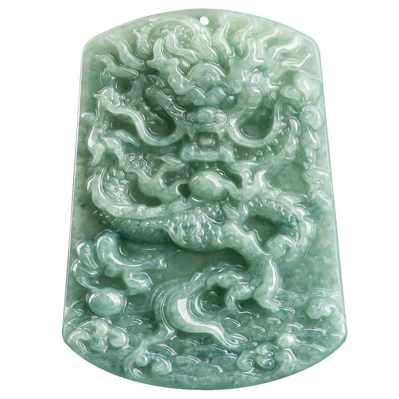 Nimara Ritual Natural Jade Chinese Zodiac Dragon Sea Luck String Necklace Pendant