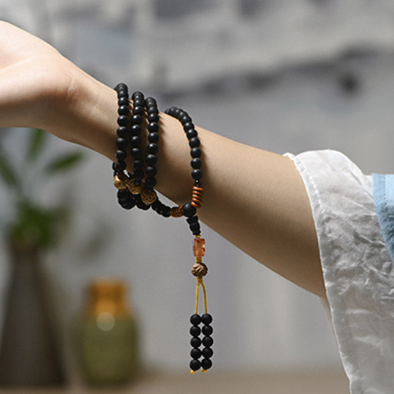 Nimara Ritual Tibetan Mala Cypress Bodhi Seed Red Agate Healing Bracelet