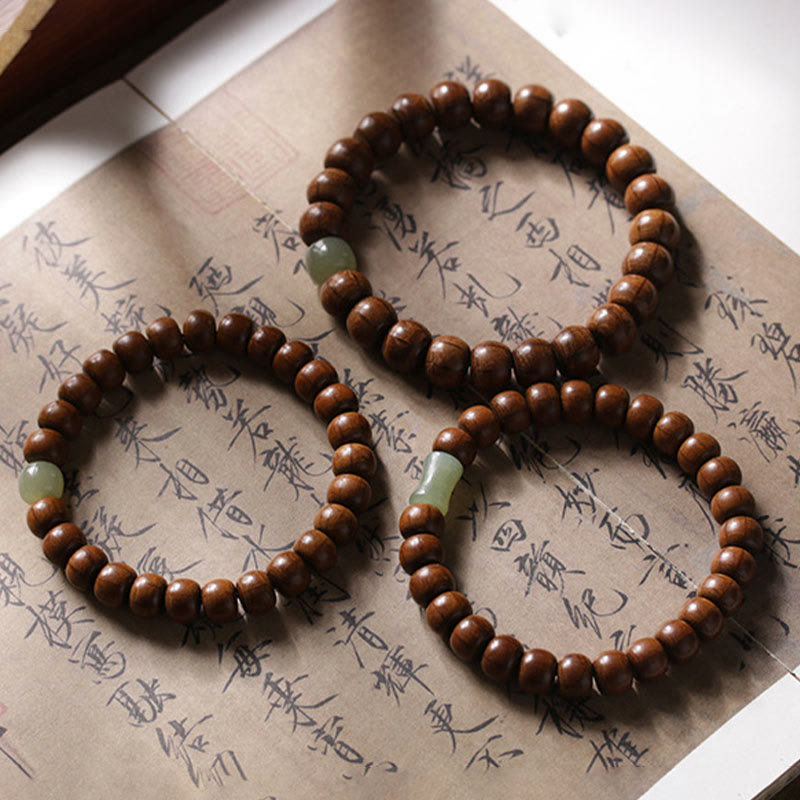 Nimara Ritual Natural Abelia Biflora Wood Hetian Jade Bamboo Bead Warding Off Evil Spirits Bracelet