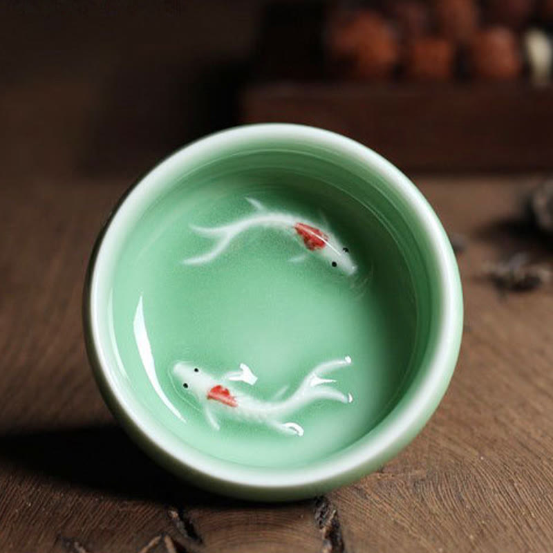 Nimara Ritual Colorful Koi Fish Ceramic Teacup Kung Fu Tea Cup Bowl