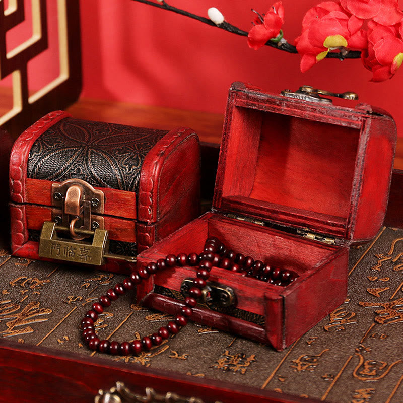 Nimara Ritual Retro Small Wood Jewelry Box Lotus Golden Grape Copper Coin Daffodil Grass Flower Jewelry Storage Box