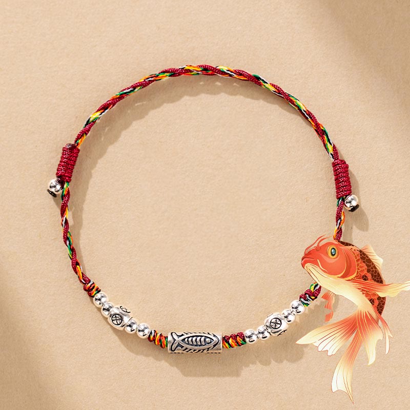 Nimara Ritual 925 Sterling Silver Luck Koi Fish Braided Colorful String Bracelet Anklet
