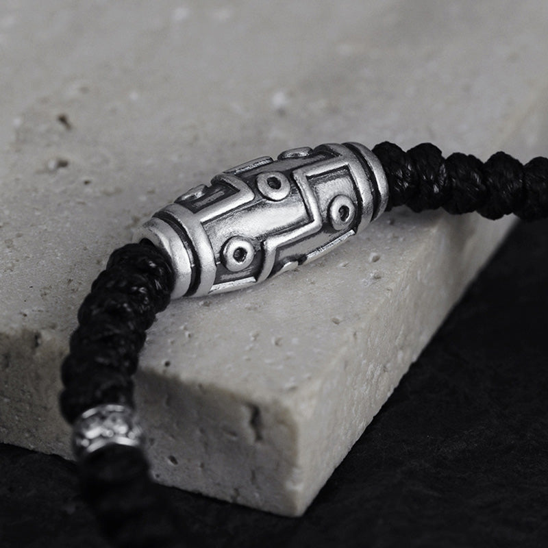 Nimara Ritual 999 Sterling Silver Nine-Eye Dzi Bead Pattern Blessing Rope Bracelet