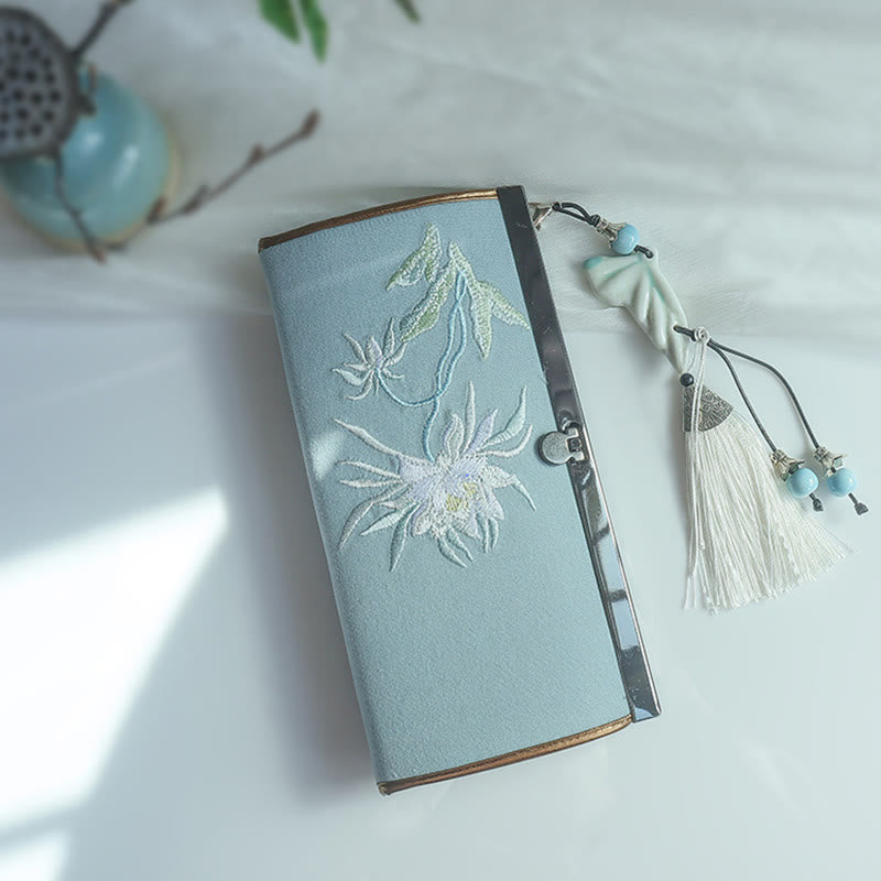 Nimara Ritual Flower Plum Peach Blossom Bamboo Double-sided Embroidery Large Capacity Cash Holder Wallet Shopping Purse