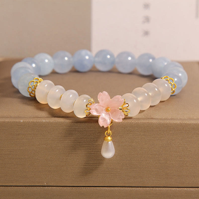 Nimara Ritual Aquamarine White Agate Pearl Abacus Beads Flower Healing Bracelet