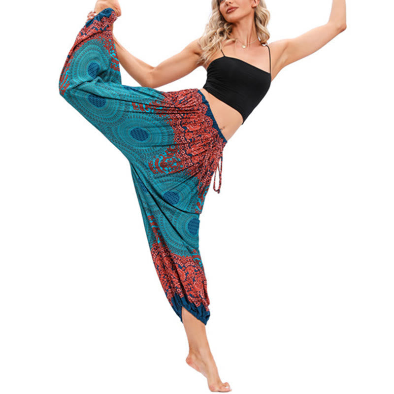Nimara Ritual Loose Circle-shaped Flowers Pattern Harem Trousers Women's Yoga Pants