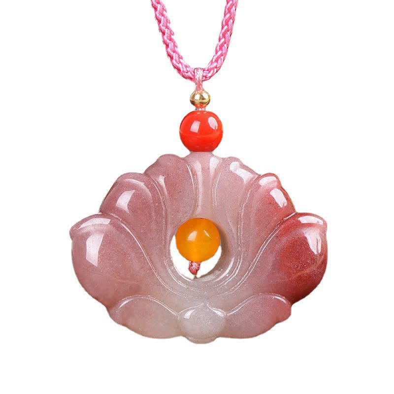 Nimara RitualPink Golden Silk Jade Lotus Flower Wealth Necklace Pendant