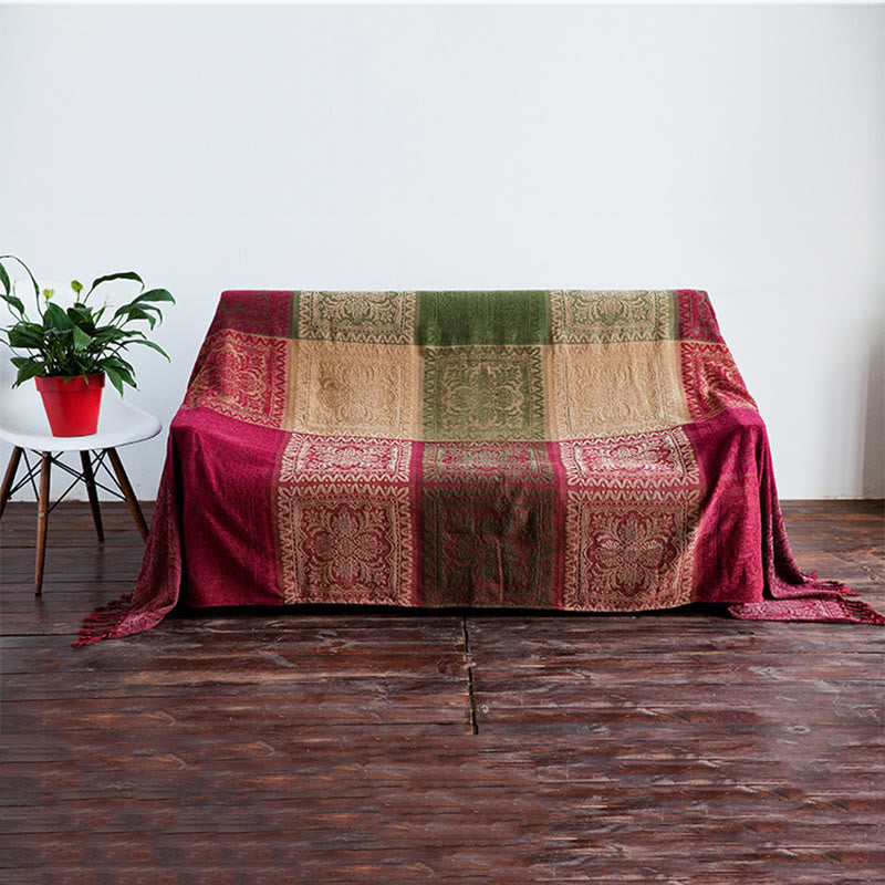 Nimara Ritual Tibetan Multicolored Flower Pattern Hand-Dyed Blanket