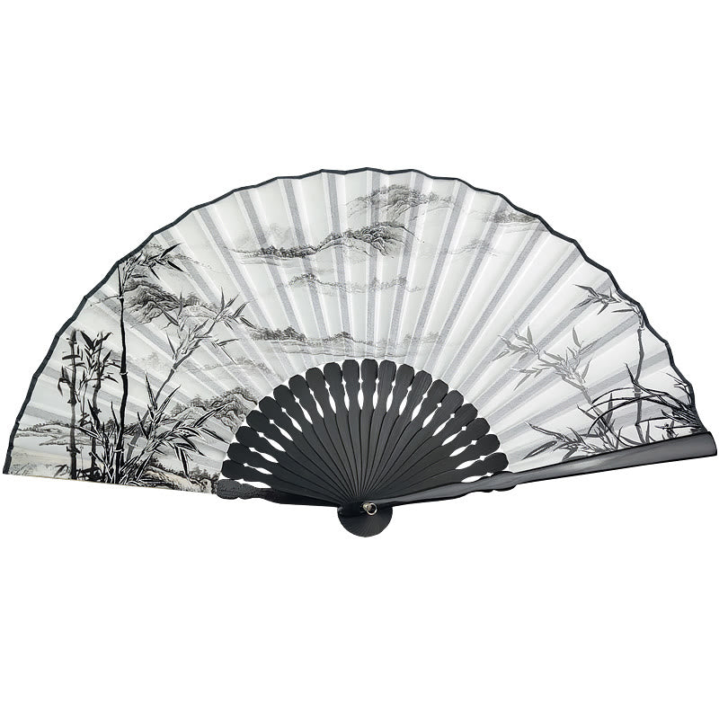 Nimara Ritual Vintage Bamboo Peony Butterfly Lotus Handheld Silk Folding Fan With Bamboo Frames