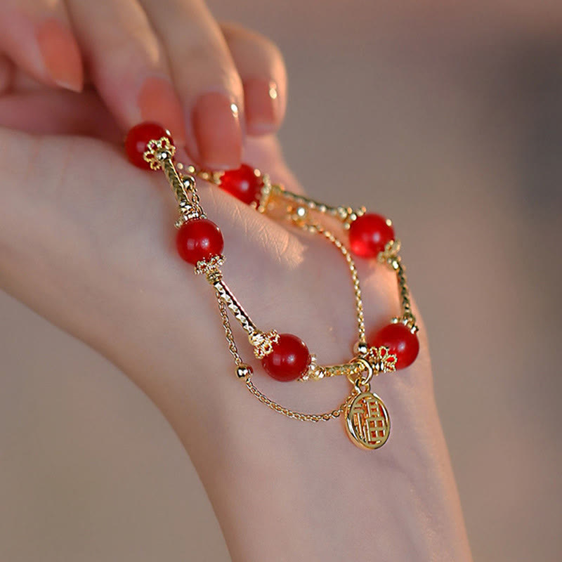 Nimara Ritual Red Agate Fu Character Charm Self-acceptance Bracelet
