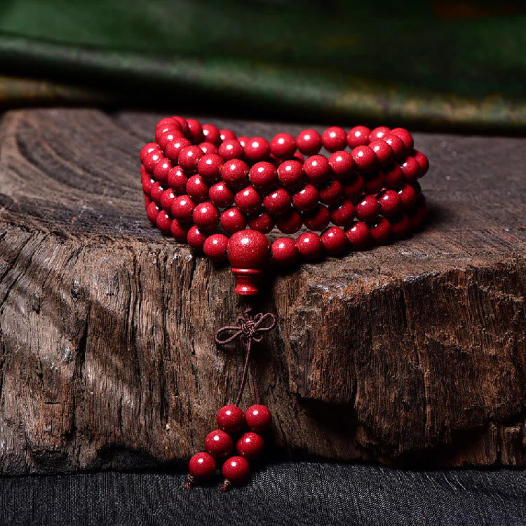 Nimara Ritual 108 Mala Beads Cinnabar Om Mani Padme Hum Pattern Engraved Blessing Bracelet