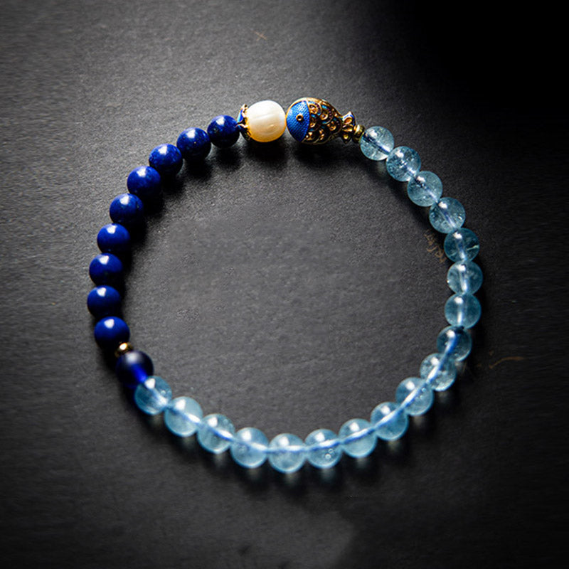 Nimara Ritual Natural Aquamarine Lazurite Lapis Lazuli Fish Healing Bracelet