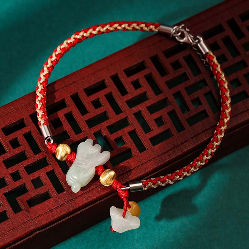 Nimara Ritual Chinese Zodiac Jade Prosperity Red String Bracelet Anklet