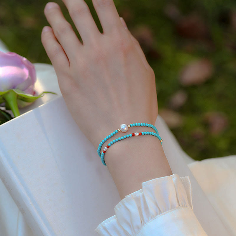 Nimara Ritual Turquoise Red Agate Pearl Small Beaded Protection Bracelet