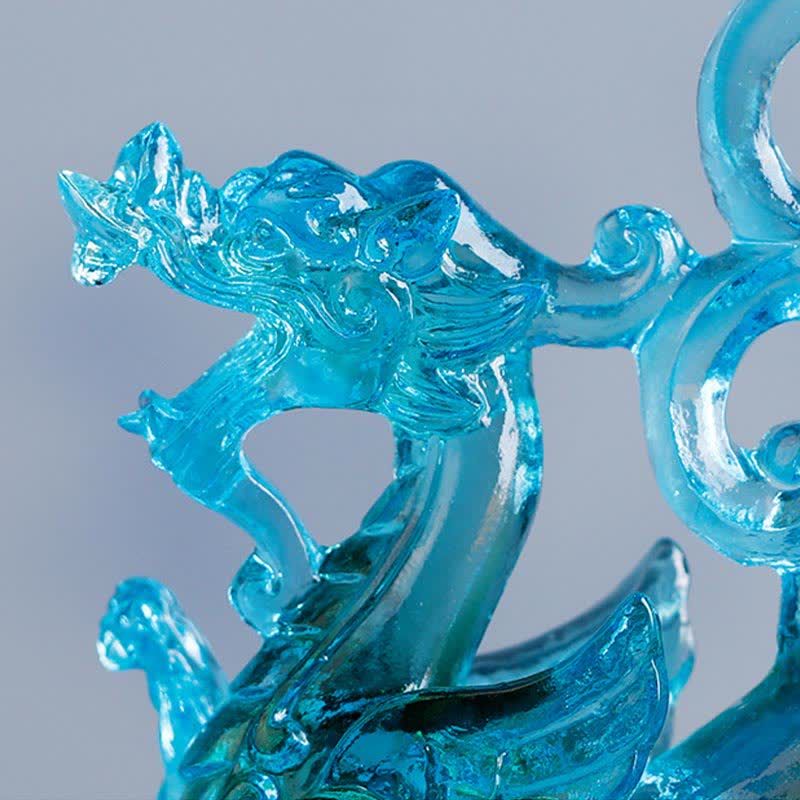 Nimara Ritual Feng Shui Four Symbols Azure Dragon Handmade Liuli Crystal Art Piece Home Office Decoration